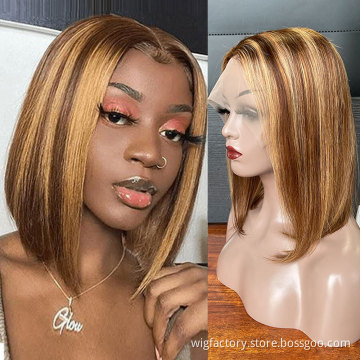 Cheap T part human hair bob wigs lace front,colored bob wigs human hair,highlight 4/27 straight bob human hair lace front wigs